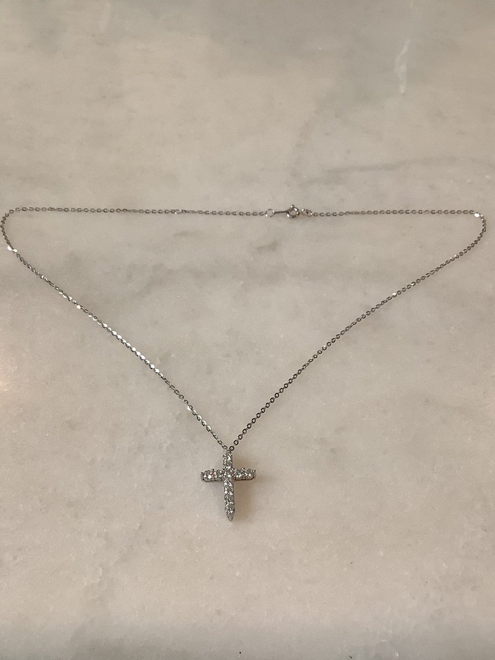 Delicate CZ Cross Pendant Necklace, Sterling Silver, Brand New